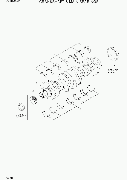 A070 Коленчатый вал (коленвал) и коренной подшипник экскаватора колесного Hyundai R210W-9S