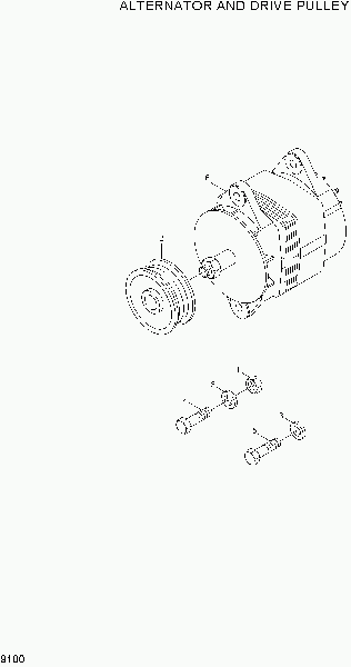 9100 ALTERNATOR AND DRIVE PULLEY