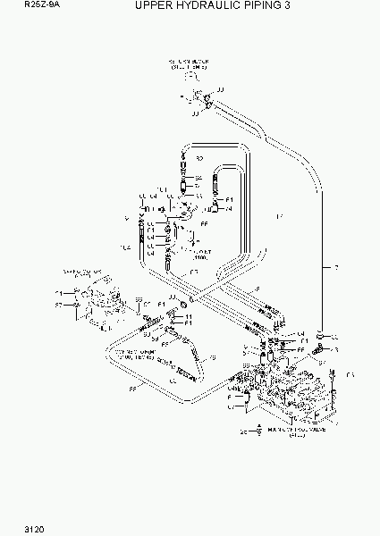 3120  UPPER HYDRAULIC PIPING 3   Hyundai R25Z-9A