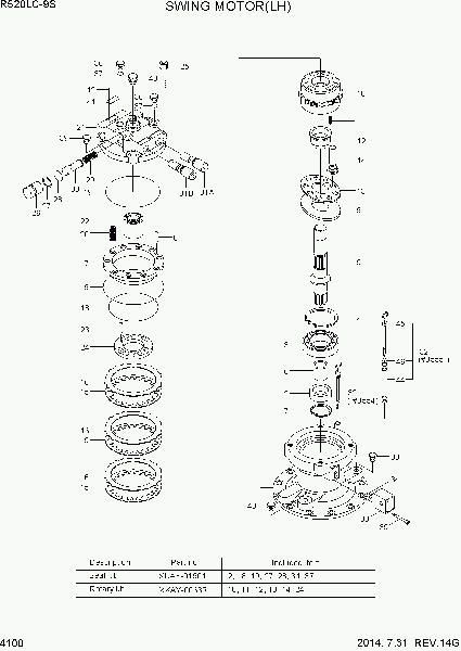 4100 Поворотный редуктор (Гидромотор поворота платформы, левый, тип 1) экскаватора гусеничного Hyundai R520LC-9S