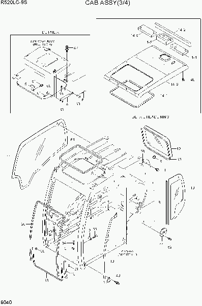 6040  CAB ASSY(3/4)   Hyundai R520LC-9S